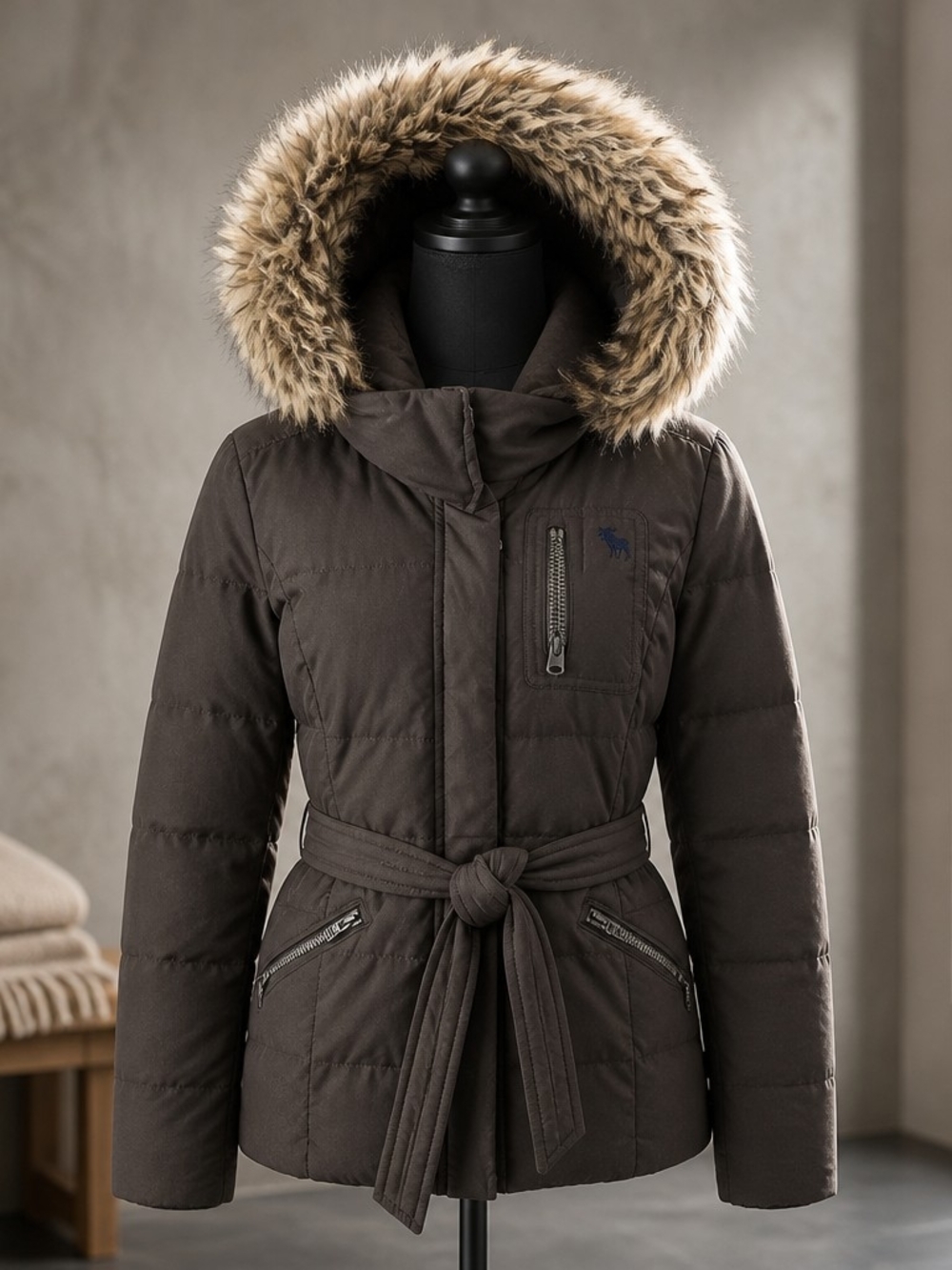 Abercrombie & Fitch Women’s Faux Fur Puffer Jacket Brown Size M